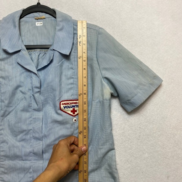 Vintage American Red Cross Volunteer  Dress L Blue White Uniform Stripe 1940s - Picture 2 of 14